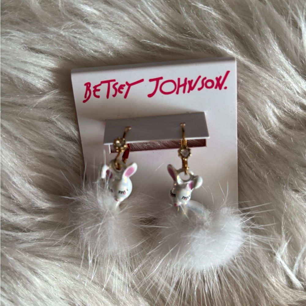 Betsey Johnson White Bunny Earrings with Gold Accents - Picture 2 of 3